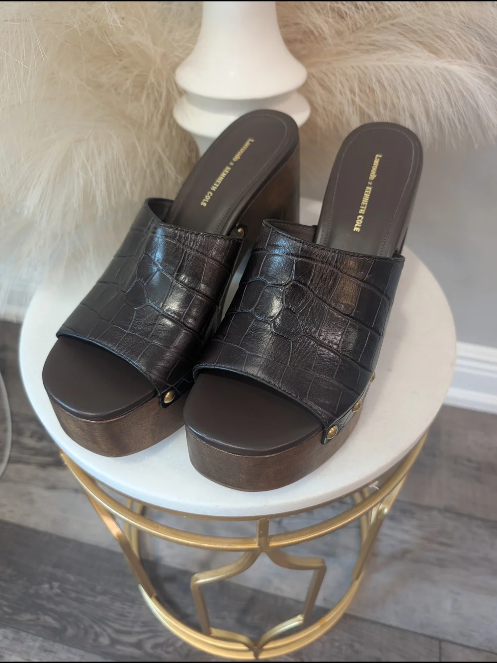 Larroude X Kenneth Cole Black Croc-embossed Platform Mule Sz 9